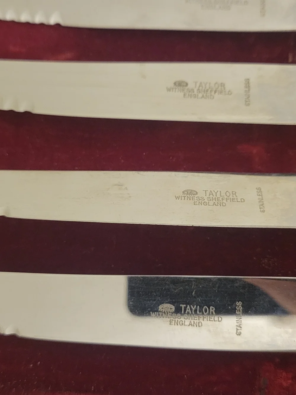 Vintage Taylor’s Eye Witness Sheffield England 6-Piece Table Knife Set with Case